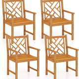 Tangkula 2 Pieces Slatted Patio Heavy Duty Acacia Armchairs with Inclined Backrest