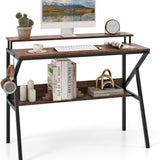 Tangkula 2 Tier Computer Desk with Monitor Stand