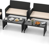 Tangkula 4 Pieces Patio Furniture Set with Tempered Glass Tabletop and Removable Cushion