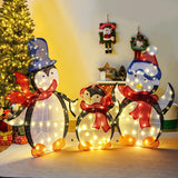 Tangkula 3-Piece Christmas Lighted Penguin Family Set Decoration