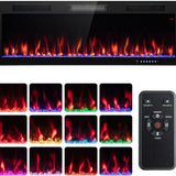 Tangkula 40 Inch Linear Electric Fireplace, Recessed & Wall-Mounted Fireplace Heater with Multi-Color Flame