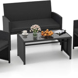 Tangkula 4 Pieces Patio Furniture Set with Tempered Glass Tabletop and Removable Cushion