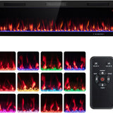 Tangkula 40 Inch Linear Electric Fireplace, Recessed & Wall-Mounted Fireplace Heater with Multi-Color Flame