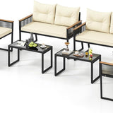 Tangkula Heavy Duty Outdoor Cushioned Conversation Set with Tempered Glass Coffee Table