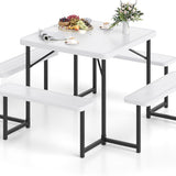 Tangkula 8 Person HDPE Outdoor Square Table and Bench Set with 4 Built-in Benches