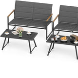 Tangkula Outdoor Metal Conversation Set with Padded Fabric Seat & Wood-Plastic Armrests
