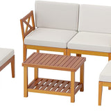 Tangkula 5/10 Pieces Acacia Wood Patio Furniture Set, Outdoor Sectional Conversation Set with Cushions