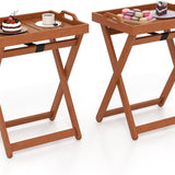 Tangkula Outdoor Wood Tray Table Portable Side End Table with Folding Frame