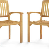 Tangkula Teak Wood Armchair with Slatted Seat & Curved Seat