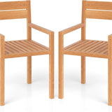 Tangkula Outdoor Teak Wood Chair with Slatted Seat & Backrest