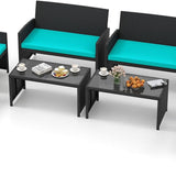Tangkula 4 Pieces Patio Furniture Set with Tempered Glass Tabletop and Removable Cushion