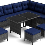 Tangkula 7 Pieces Patio Dining Furniture Set, Outdoor PE Rattan Sectional Sofa Set with Soft Cushions