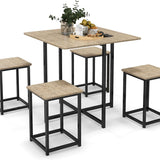 Tangkula Compact 5-Piece Dining Table Set for 4, Small Kitchen Table Set with Square Stools and Metal Frame