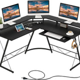 Tangkula L-Shaped Computer Desk with Power Outlet, 51" Corner Computer Workstation with Monitor Stand
