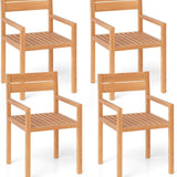 Tangkula Outdoor Teak Wood Chair with Slatted Seat & Backrest