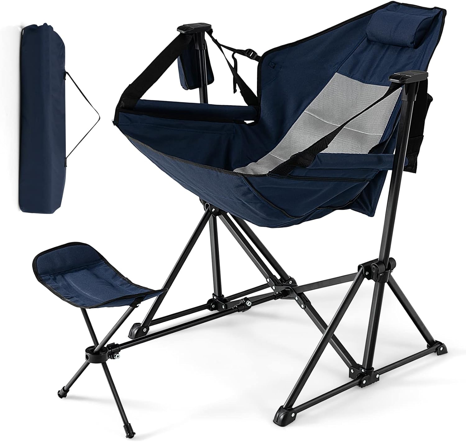 camping chair Hammock Camping Chair with Retractable Footrest and Carrying Bag-Navy