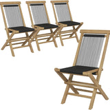 Tangkula 2 Piece Patio Folding Chairs, Solid Teak Wood Dining Chairs with Woven Rope Seat & Back
