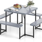 Tangkula 8 Person HDPE Outdoor Square Table and Bench Set with 4 Built-in Benches