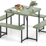 Tangkula 8 Person HDPE Outdoor Square Table and Bench Set with 4 Built-in Benches