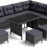 Tangkula 7 Pieces Patio Dining Furniture Set, Outdoor PE Rattan Sectional Sofa Set with Soft Cushions
