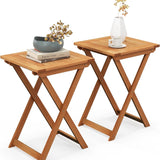 Tangkula 20 Inch Patio Folding Table, Outdoor Hardwood Bistro Table with Slatted Tabletop, Square Wood Foldable Table for Backyard