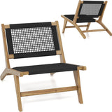 Tangkula Teak Wooden Chair, Mid Century Modern Accent Chair with Handwoven Cordage Seat & Backrest