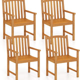 Tangkula Outdoor Wood Dining Chairs Set of 2/4 Slatted Patio Heavy Duty Acacia Armchairs