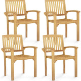 Tangkula Teak Wood Armchair with Slatted Seat & Curved Seat