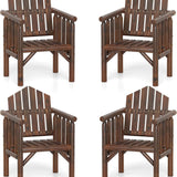 Tangkula Outdoor Wooden Patio Dining Chair with Armrests and Reclined High Backrest