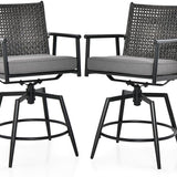 Tangkula Patio Swivel Bar Stools Set of 2, Outdoor Counter Height Bar Chairs with PE Rattan Back