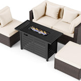 Tangkula 5 Piece Patio Rattan Sectional Sofa Set with 60,000 BTU Firepit Table