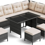 Tangkula 7 Pieces Patio Dining Furniture Set, Outdoor PE Rattan Sectional Sofa Set with Soft Cushions