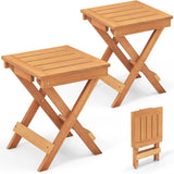 Tangkula Outdoor Folding Side Table, Hardwood Patio Bistro Table with Slatted Tabletop & X-Shaped Legs