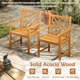 Tangkula 2 Pieces Slatted Patio Heavy Duty Acacia Armchairs with Inclined Backrest