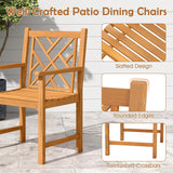 Tangkula 2 Pieces Slatted Patio Heavy Duty Acacia Armchairs with Inclined Backrest