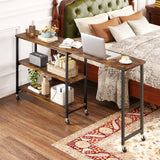 Tangkula Large Mobile Couch Table with 2-Tier Storage Shelves