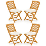 Tangkula 2/4 Pieces Folding Outdoor Dining Chairs, Acacia Wood Patio Chairs with Soft Cushions