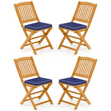 Tangkula 2/4 Pieces Folding Outdoor Dining Chairs, Acacia Wood Patio Chairs with Soft Cushions