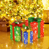 Tangkula Set of 3 Lighted Christmas Boxes Decoration, Lighted Present Boxes Set with Exquisite Boxes