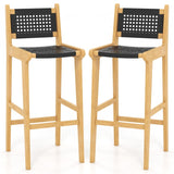 Tangkula Teak Wood Bar Chair, 30” Rattan Bar Stool with Backrest & Footrest