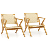 Tangkula Teak Wood Outdoor Dining Chair for Living Room