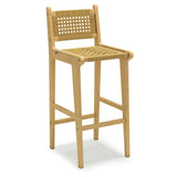Tangkula Teak Wood Bar Chair, 30” Rattan Bar Stool with Backrest & Footrest