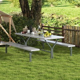 Tangkula 6 Ft Picnic Table, Outdoor Picnic Table with 2 Built-in Benches, Umbrella Hole, Metal Frame & HDPE Tabletop