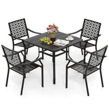 Tangkula 5 Pieces Metal Patio Dining Set, 37" Square Dining Table with 4 Stackable Chairs