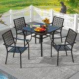 Tangkula 5 Pieces Metal Patio Dining Set, 37" Square Dining Table with 4 Stackable Chairs