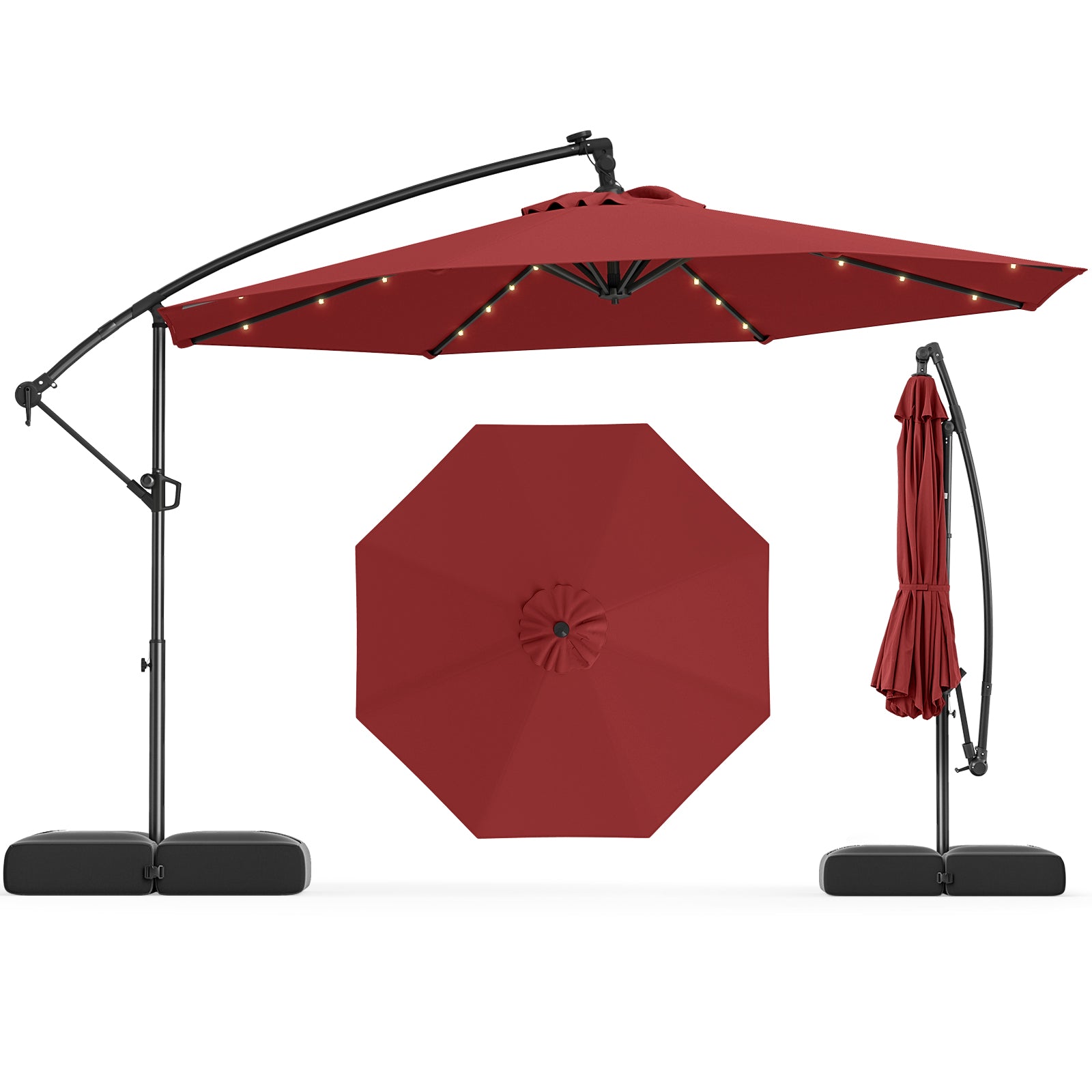 Tangkula 10ft Solar LED Patio Umbrella with Base, Red Tangkula 10ft Solar LED Patio Umbrella with Base, Red