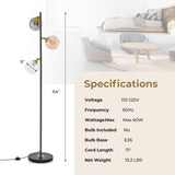 Tangkula Mid Century Floor Lamp, Modern Freestanding Lamp with 3 Glass Globe Lampshades