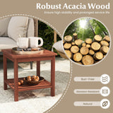 Tangkula Patio Side Table, Double-Tier Acacia Wood End Table