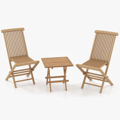 Tangkula Patio Wood Bistro Set, Teak Wood Folding Chair & Square Table Set with Slatted Seat & Tabletop