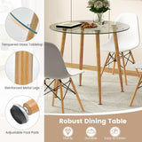 Tangkula 35.5 Inch Round Glass Dining Table, Modern Leisure Table with Tempered Glass Tabletop & Metal Legs